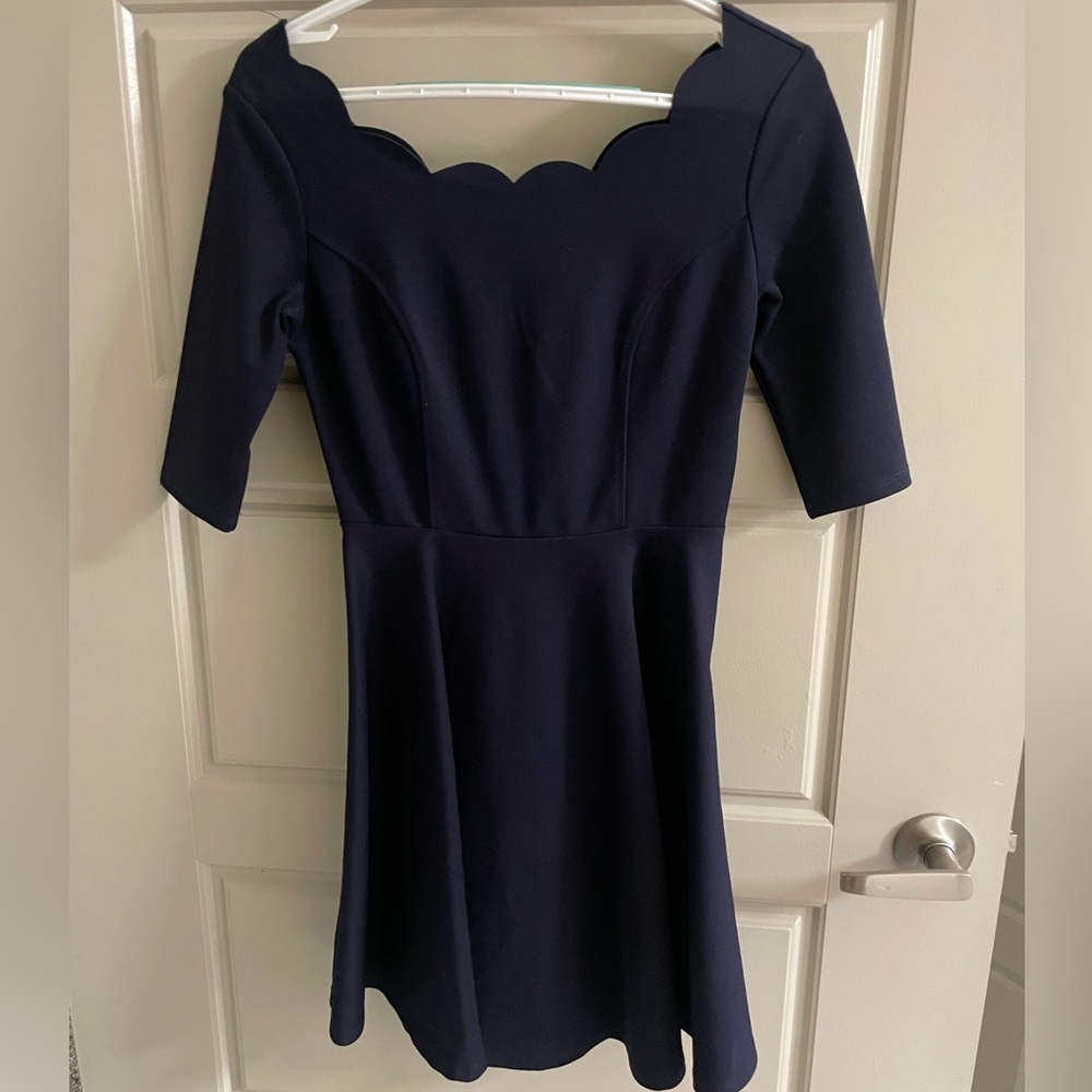 Navy scallop neck A line dress